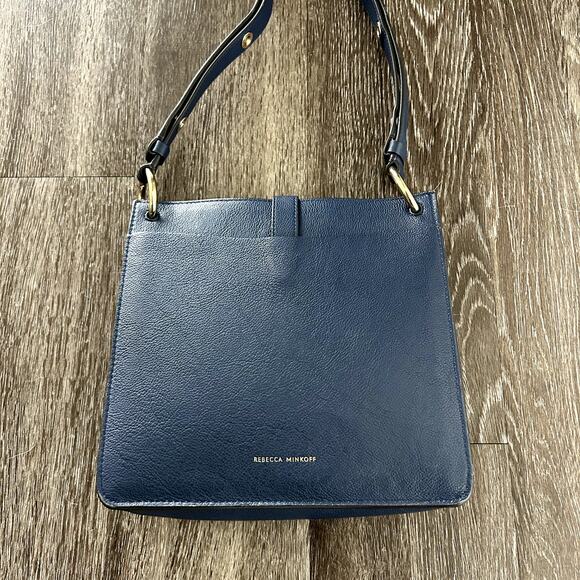 EUC Rebecca Minkoff Megan Small Leather Feed Bag Blue Twilight Gold Hardware - Picture 6 of 16